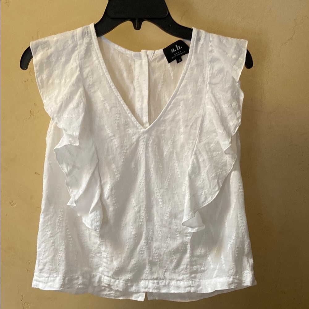 Sz 10 (AUS) U.S. Sz 6 a.h. Anna Hoffman White Ruffle Sleeve Women's Linen Top